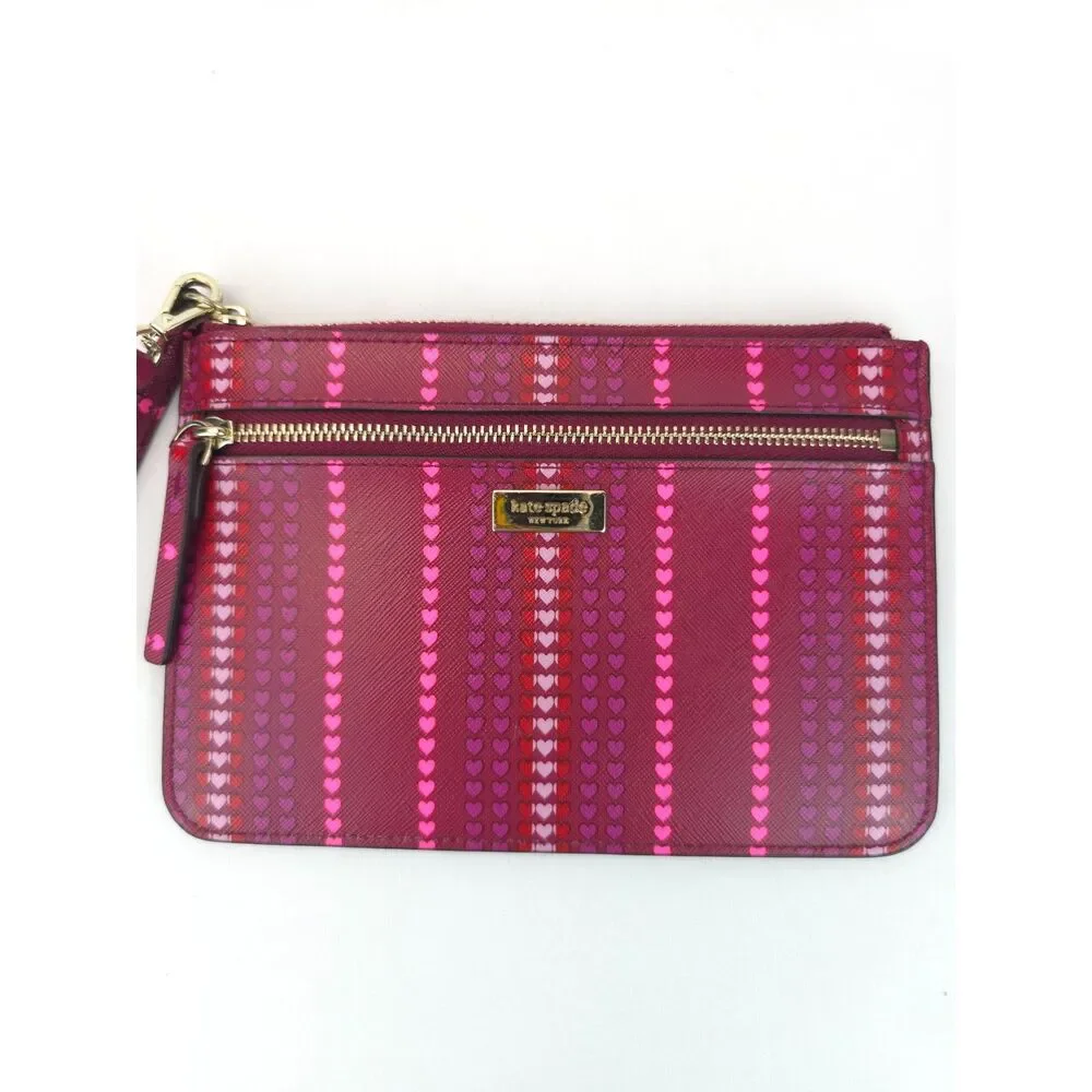 Kate Spade‎ New York Wristlet Tini Shore Street Heart Stripes Red Pink Cranberry